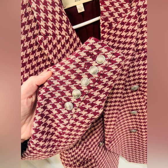 L’Agence Pink/Maroon Houndstooth Double-Breasted Blazer. Size 4 mint condition - Picture 6 of 7